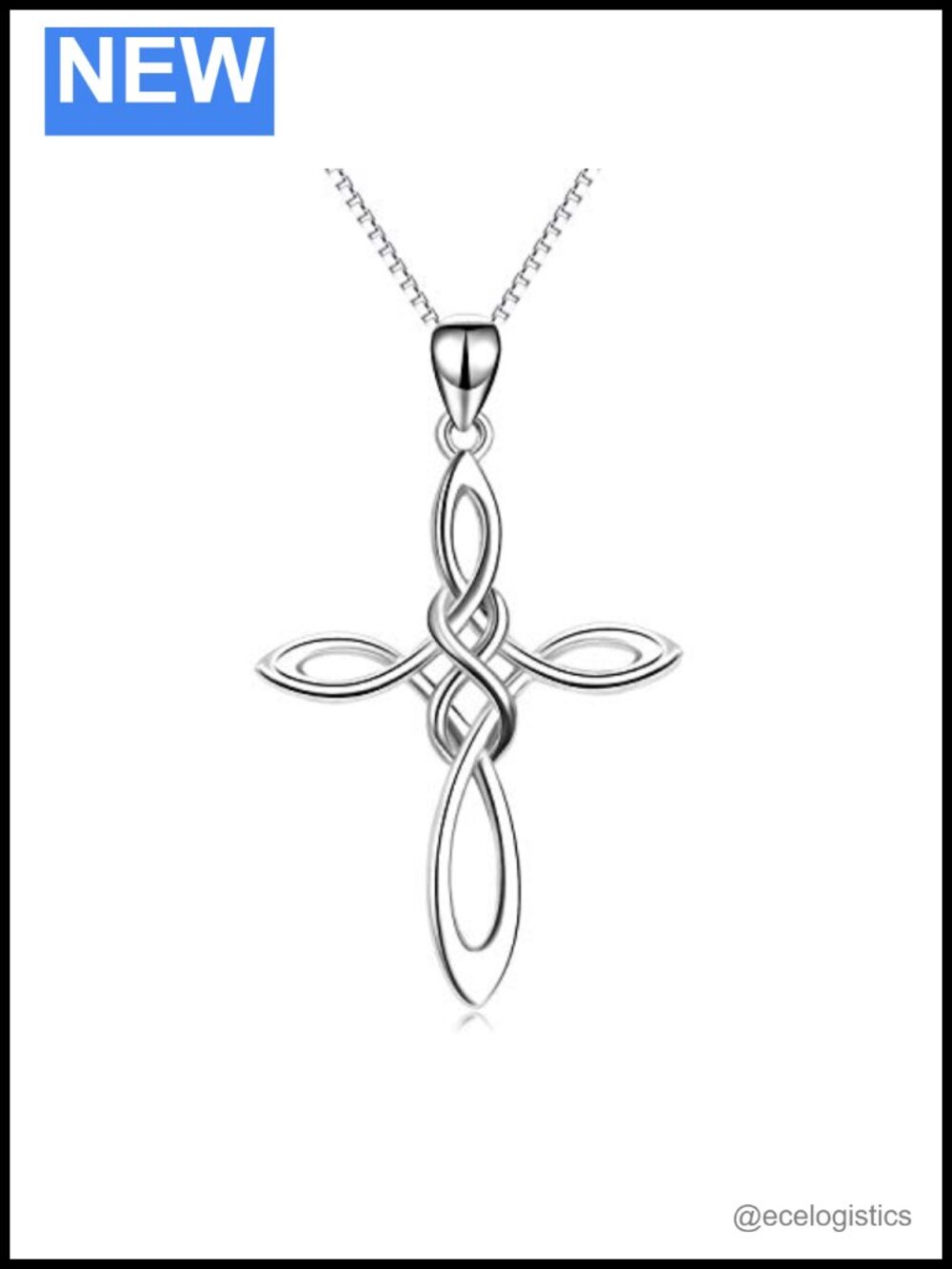 Sterling Silver Celtic Knot Cross Necklace 18" Box Chain